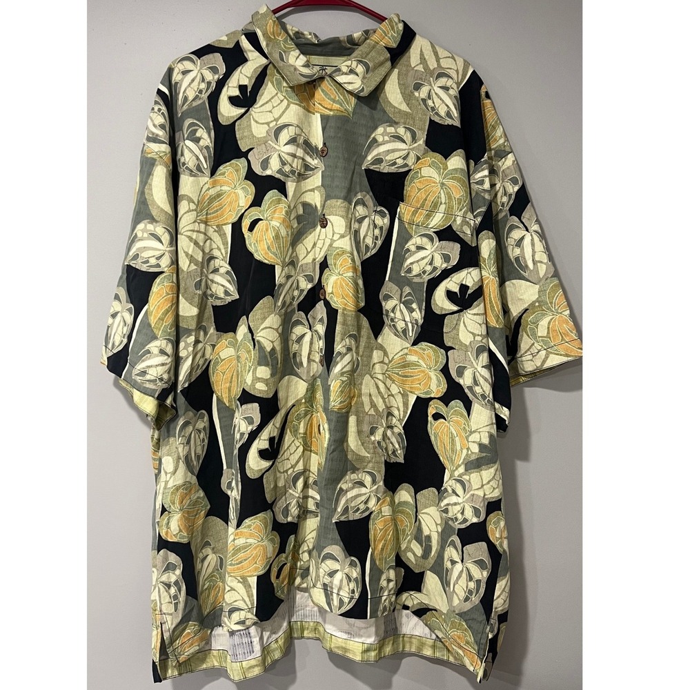 Tommy Bahama 100% Silk Shirt Men's XXL Green Tropical Leaf Button Short Sleeve